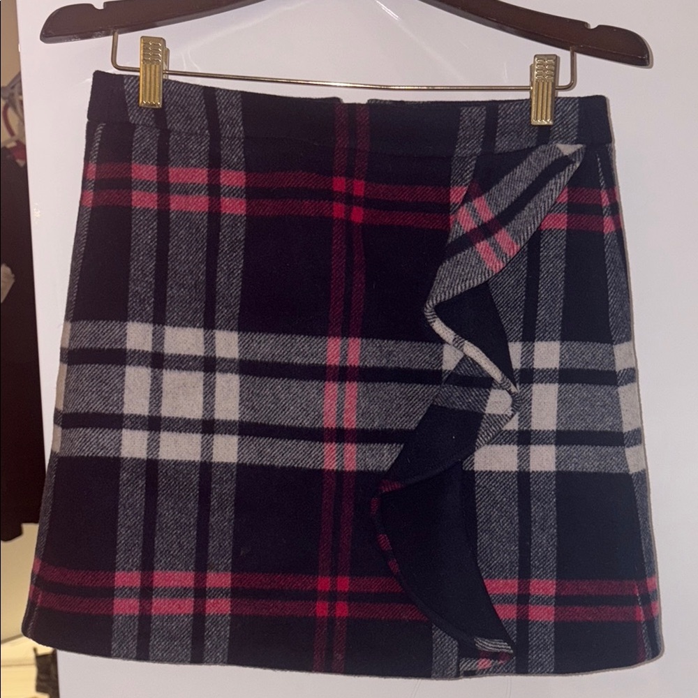 J. Crew Plaid Ruffle Wool Skirt